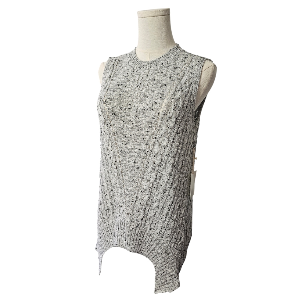 NWT Aeon Grey Black Crochet Open Back Top